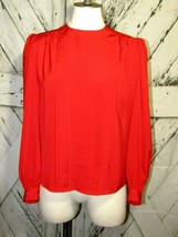 Vintage Alexandria Petite Bright Red Long Sleeve Pleated Blouse Top Size 6  - £13.93 GBP