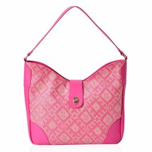 Hot Pink and Beige Faux Leather Basketweave Design Tote (16x5x11 in) New... - $13.29