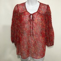 Pins &amp; Needles XS Red Floral Sheer Chiffon Peasant Blouse Top 3/4 Sleeves - £17.42 GBP