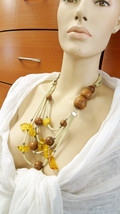 Baltic Amber Necklace Handmade In Europe Linen Wood Rustic Unique Holiday Gift - £380.49 GBP