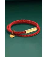 Red Clay Metal Decor PU Leather Braided Bracelet - $22.51