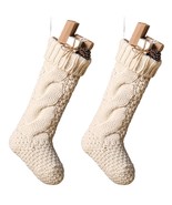 18 Inch Knitted Christmas Stockings, Pack 2 Xmas Gift Bags Cream - £23.59 GBP