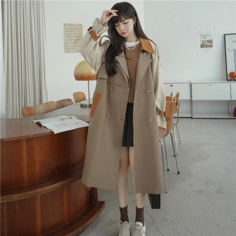 LANMREM Stylish Trench Coat For Women   New Contrast Color Lapel Double ... - £293.22 GBP
