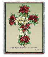 72x54 POINSETTIA CROSS  Floral Religious Tapestry Afghan Throw Blanket - $63.36