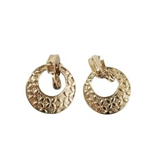 Vintage Clip On Earrings JJG Napier Dangle Hoop Gold Toned Textured Jewelry - £11.74 GBP