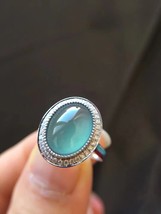 High Grade Natural Icy Blue Jadeite Ring 18K White Gold Blue Jade Ring Type A  - £400.52 GBP