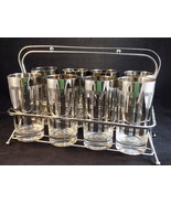 SET OF 8 SILVER PLATED BAR GLASS SERVING SET with EMBOSSED HANDLED CARRIER - $94.72 CAD