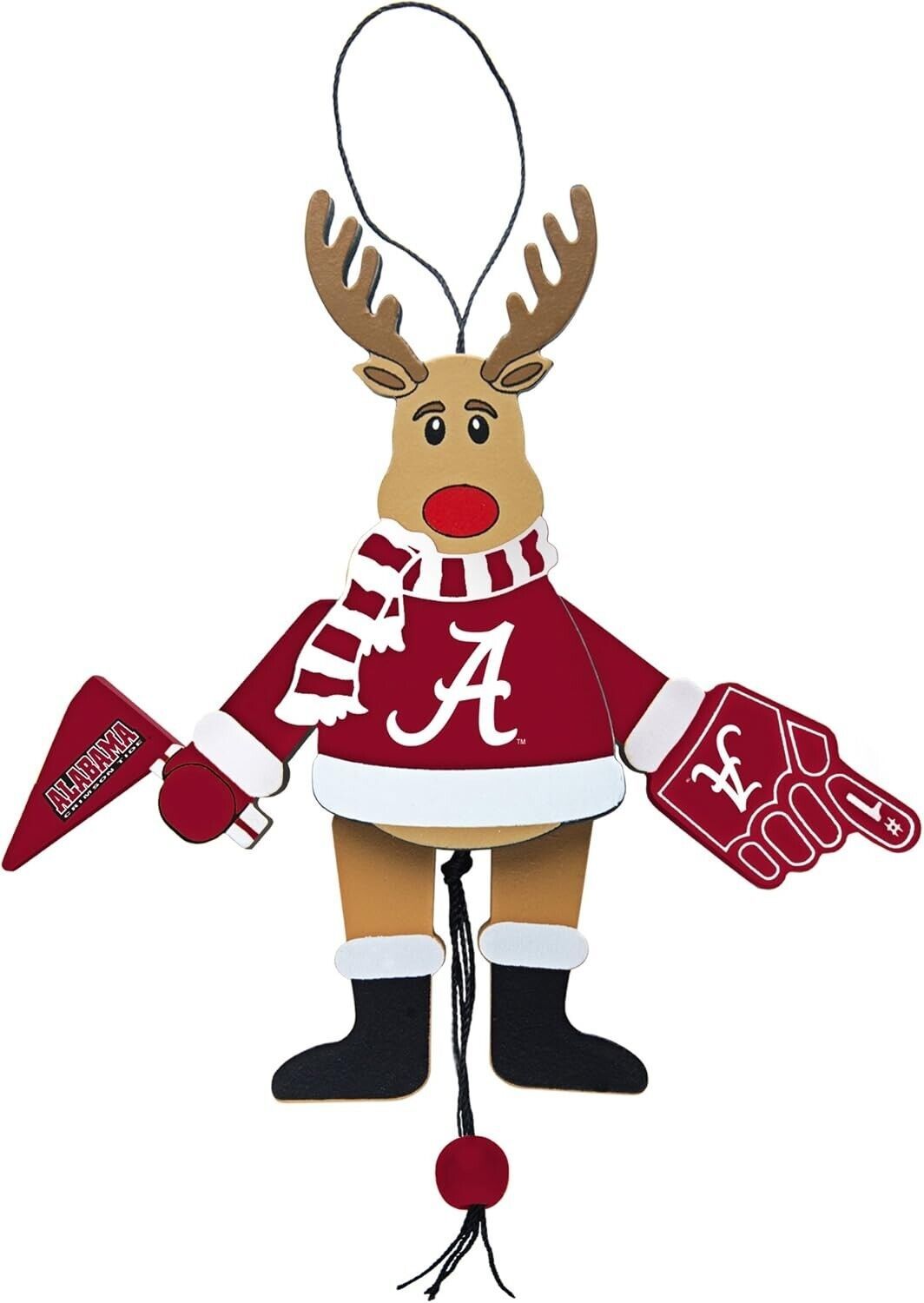ALABAMA CRIMSON TIDE Wooden Cheering Reindeer CHRISTMAS Ornament NEW