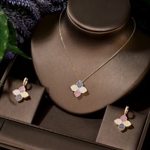 Luxury Romantic Sweet Lucky Clover Necklace and Earring Jewelry Set for Women Gi - £44.98 GBP