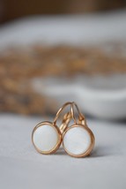 Mother of pearl earrings dangle, Small Rose gold pearl earrings, 8mm, Lever back - £25.99 GBP
