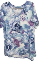 NWT LULAROE 3XL Water Color Baby Blue Lilac Pink Floral Roses Christy V-Neck Tee - $37.61