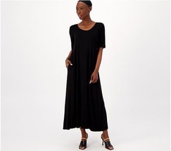 Belle by Kim Gravel Elbow Sleeve Swing Maxi Dress (Black, XXS) A594939 - $20.22