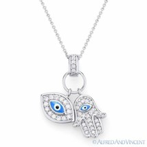 Evil Eye Hamsa Hand of Fatima Judaica Kabbalah Charm Pendant 925 Silver Necklace - £19.76 GBP