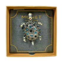 Monet Teal and AB Rhinestone Silver Tone Brooch Pin (New in Box) - £18.79 GBP