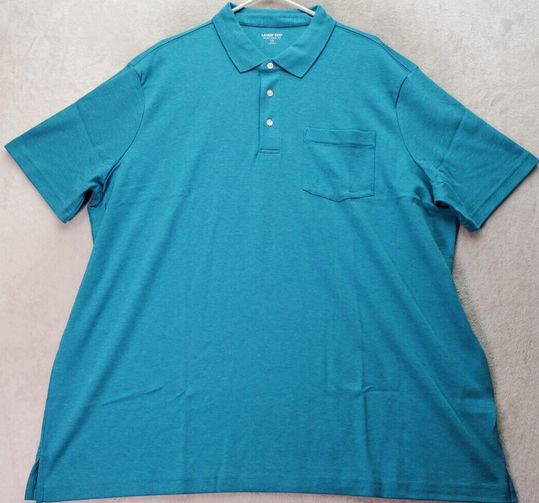 Primary image for Lands' End Polo Shirt Mens 2XL Blue Cotton Traditional Fit Short Sleeve Collared