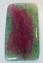 Large Art Glass Lampwork Bead Oblong Rectangle Crackle Green Pink 2&quot; Dra... - £7.28 GBP