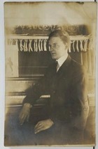 RPPC Handsome Young Man  at Piano Side Profile Real Photo c1900s Postcard M4 - £10.27 GBP