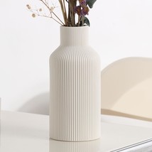 White Ceramic Flower Vase, Small Pampas Grass Vases For Table, Bookcase,, 8 In. - £27.37 GBP