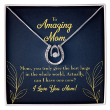 To Mom Best Hugs Lucky Horseshoe Necklace Message Card 14k w CZ Crystals - £41.24 GBP+