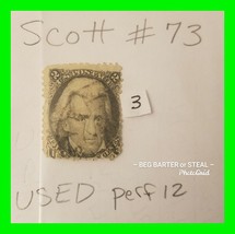 Scott Stamp #73 Jackson Used 2 cent Perf. 12 #3 Book Value $57 - £20.03 GBP