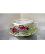 Vintage Tea Cup and Saucer Fine China Hand Painted Purple Flower Japan 50s - £19.18 GBP