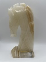 Vintage Stone Carved Horse Head Silhouette Alabaster Marble White 7&quot; - $15.00