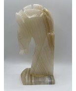Vintage Stone Carved Horse Head Silhouette Alabaster Marble White 7&quot; - $15.00