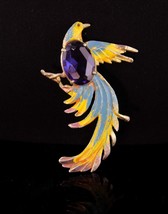 huge jelly belly Brooch - vintage enamel retro bird pin - Figural jewelry - Big  - £115.64 GBP