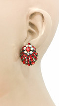 1&quot; Long Shell Shape Post Earrings, Red &amp; Aurora Borealis Crystals, Pageant - $13.78