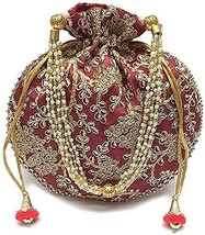 Ambience ethnic Women handbag Potli wristlet with Pearls &amp; embroidery (M... - £20.44 GBP