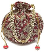 Ambience ethnic Women handbag Potli wristlet with Pearls &amp; embroidery (M... - £20.53 GBP