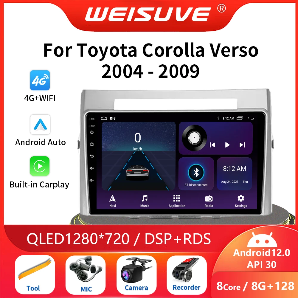 9&quot; Android Car Radio for Toyota Corolla Verso AR10 2004-2009 Multimedia ... - £97.33 GBP+