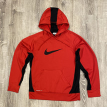 Nike Black Big Center Swoosh Red Hoodie Sweatshirt Therma-Fit Mens S - $41.43