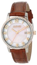 NEW August Steiner AS8056BR Women's Watch Brown Leather Band Analog Mop Date - $31.63