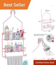 Large Pink Bathroom Organizer - Stylish Shower Caddy with Hooks and Towe... - $37.57