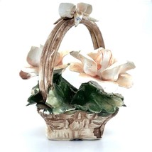 Vintage Capodimonte White Roses Flower Basket Made in Italy 5" Tall - £38.83 GBP