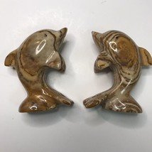 Lot of 2 Vintage Carved Onyx Stone Dolphin Paperweight Figurine Made in Pakistan - £15.18 GBP