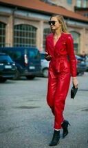 Real Soft Lambskin Leather Women Jumpsuit Winter Red Classy Party Fashio... - $292.50+
