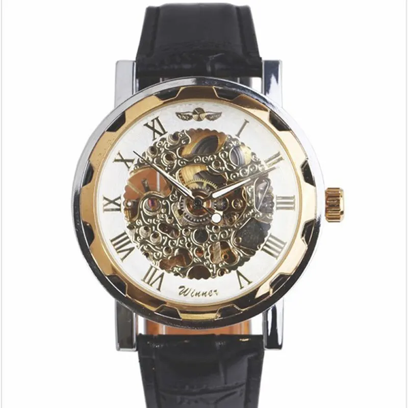 Men Mechanical Wrist Watch With Black Leather Strap 1pc Luxury Fashion S... - $71.63