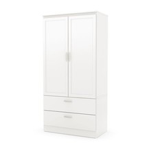 White Finish Wooden Armoire Wardrobe Storage Cabinet Closet 2 Drawers Organizer - £645.06 GBP