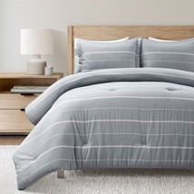 Full/Queen Blue Grey Off-White Stripe 3-Piece Lightweight Comforter Set - £210.25 GBP