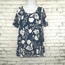 LuLaRoe Womens Tunic Top Small Blue Floral Simply Comfortable Short Sleeve - £10.95 GBP