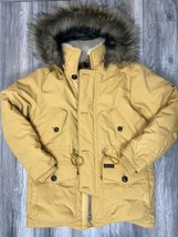 Abercrombie &amp; Fitch Men&#39;s Long Down Puffer Parka Fur Jacket | Yellow | Large - £140.12 GBP