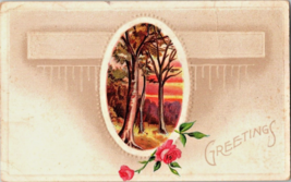 Postcard Greetings Oval Embossed Trees Flowers Posted 1911 5.5 x 3.5 - $6.76
