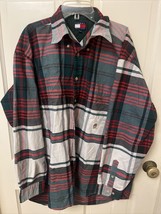 Vintage Tommy Hilfiger Classic Green Red White Button-Down Plaid Shirt M... - £19.56 GBP