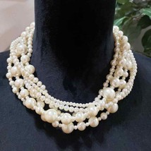 Womens Fashion Elegant Multi Layer Modern Faux Pearl Beaded Statement Necklace - £23.12 GBP