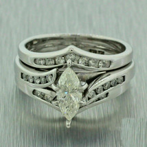 Wedding Ring Trio Set 2.50Ct Marquise Simulated Diamond 14K White Gold Size 9.5 - £269.09 GBP