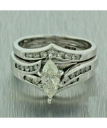 Wedding Ring Trio Set 2.50Ct Marquise Simulated Diamond 14K White Gold S... - £268.09 GBP