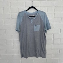 Hurley T Shirt Mens Large Gray Teal Blue Henley Buttons Surf Skate - £9.21 GBP