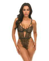 Greta Snake Eyelash Lace Teddy - Black/Gold XL - $46.78